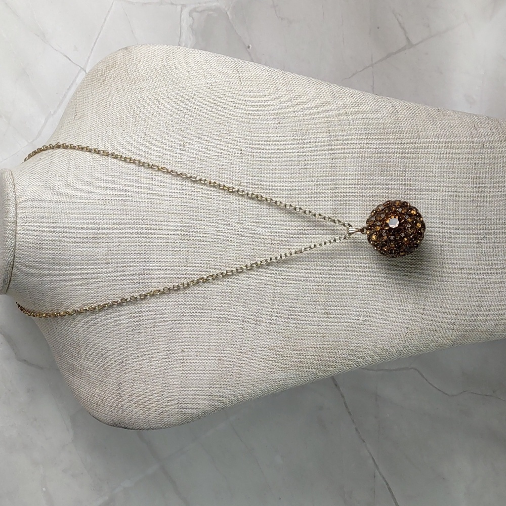Gold-Tone Brown Crystal Orb Pendant Necklace